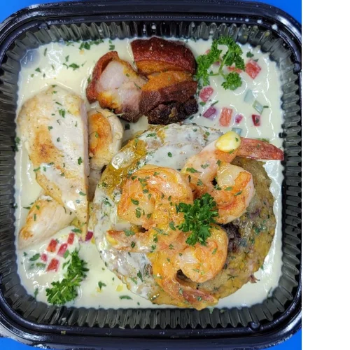 Mofongo with Chicken - Mofongo with chicken breast and chicharron